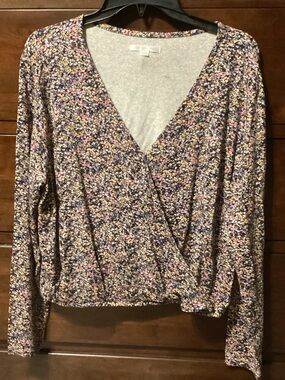 Travis Mathew Floral Wrap-Front Long Sleeve Top - Purple, Pink, Yellow